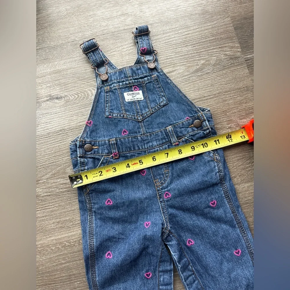 Valentine’s Day Girls Denim Overalls with Embroidered Pink Heart Accents 18 Mon
